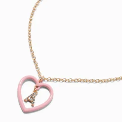 Pink Heart Initial Pendant Necklace - A