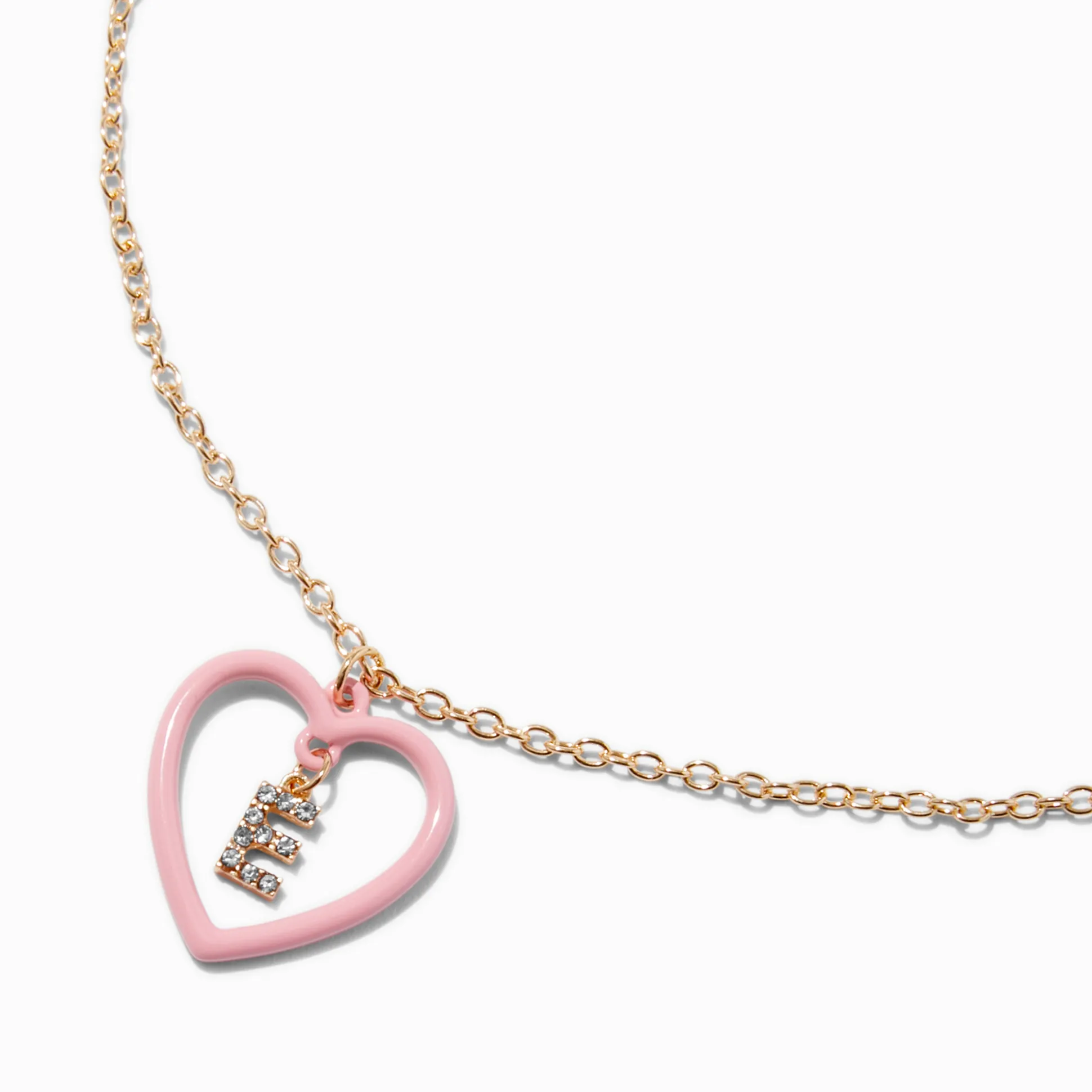 Pink Heart Initial Pendant Necklace - E
