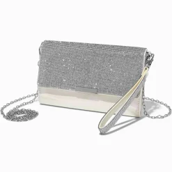 Pochette poignet à bandoulière bling-bling couleur ivoire