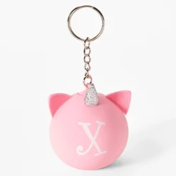 Porte-clés balle anti-stress licorne à initiale - Rose, X