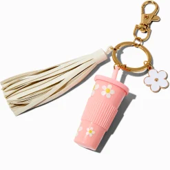 Porte-clés marguerite gobelet café rose