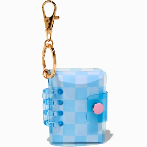 Porte-clés mini journal à carreaux bleu