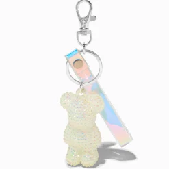 Porte-clés ours bling-bling blanc