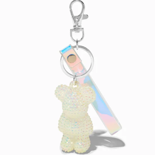 Porte-clés ours bling-bling blanc