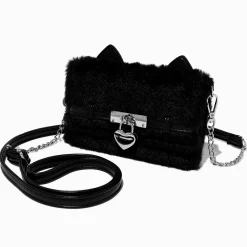 Porte-monnaie à bandoulière en peluche chat noir