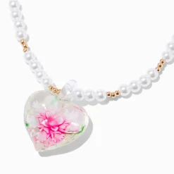 Pressed Flowers Pendant Pearl Necklace