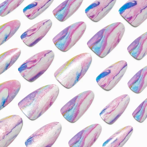 Purple Galaxy Long Almond Vegan Faux Nail Set - 24 Pack