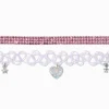 Ras-de-cou cœur effet tatouage violet et strass roses - Lot de 2