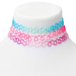 Ras-de-cou effet tatouage à paillettes pastel - Lot de 3
