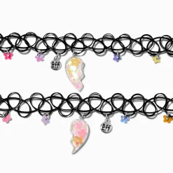 Ras-de-cou effet tatouage à breloque fleur cœur fendu Best Friends - Lot de 2
