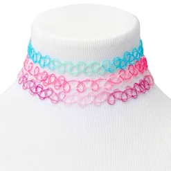 Ras-de-cou effet tatouage à paillettes pastel - Lot de 3