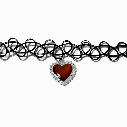Ras-de-cou effet tatouage avec pendentif d’humeur cœur