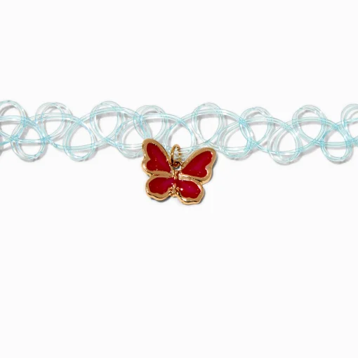 Ras-de-cou effet tatouage avec pendentif d’humeur papillon