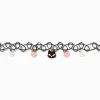 Ras-de-cou effet tatouage breloque fleur rose chat noir