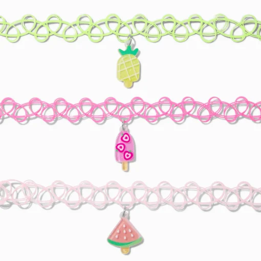 Ras-de-cou effet tatouage breloques estivales Claire's Club - Lot de 3
