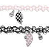 Ras-de-cou effet tatouage cœur fendu rose et noir best friends - Lot de 2