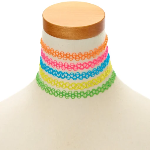 Ras-de-cou effet tatouage fluo - Lot de 5