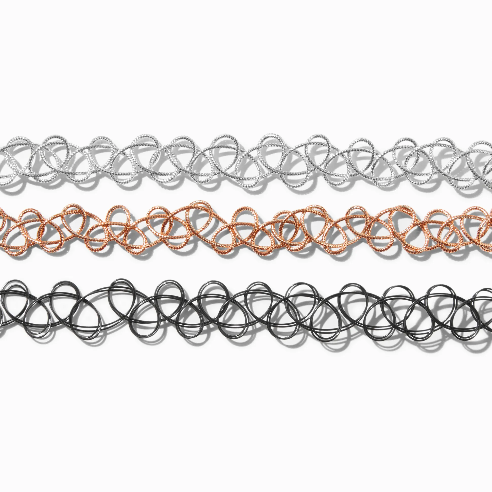 Ras-de-cou effet tatouage métalliques noirs - Lot de 3