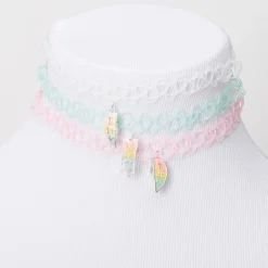 Ras-de-cou effet tatouage phosphorescent cœur pastel best friends - Lot de 3