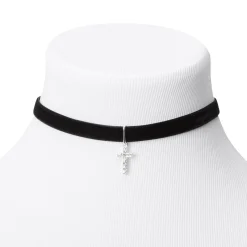 Ras-de-cou en imitation velours croix couleur argentée - Noir
