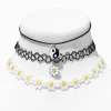 Ras-de-cou marguerite et yin et yang noir - Lot de 3