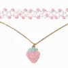 Ras-de-cou pendentif strass fraise et ras-de-cou effet tatouage perlé strass rose - Lot de 2