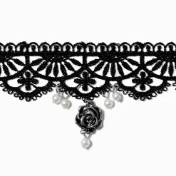 Ras-de-cou rose dentelle noire