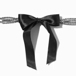 Ras-de-cou strass baguette nœud ruban noir