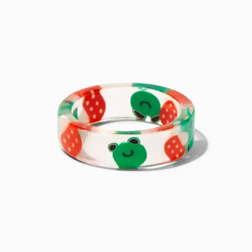 Red Mushrooms & Green Frogs Resin Ring