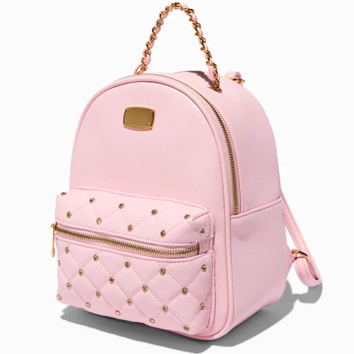 Sac à dos matelassé rose tendre incrusté de strass