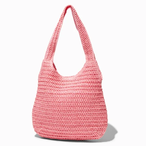 Sac porté épaule souple tressé rose