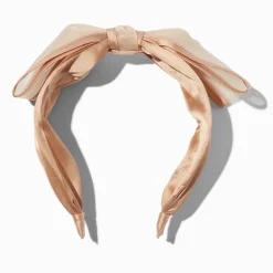 Serre-tête à nœud en tissu chenille crème