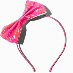 Serre-tête avec nœud sur le côté holographique rose