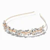 Serre-tête avec perles d'imitation et feuilles en strass couleur doré rose