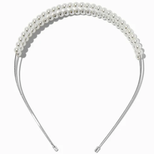 Serre-tête double rang perle d'imitation blanc