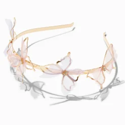 Serre-tête en métal papillon organza couleur dorée