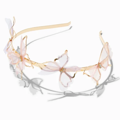 Serre-tête en métal papillon organza couleur dorée