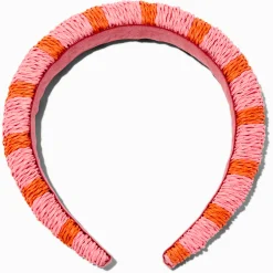 Serre-tête en rotin rayé rose et orange
