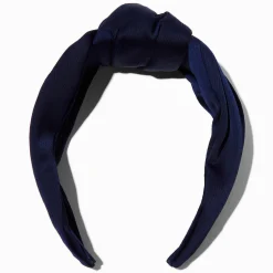 Serre-tête noué satiné bleu marine