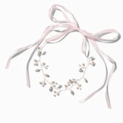 Serre-tête perles d'imitation et feuilles de strass couleur doré rose