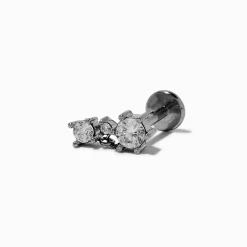 Silver-tone Stainless Steel Cubic Zirconia 18G Triple Dangling Threadless Helix Earring