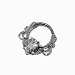Silver-tone Titanium Cubic Zirconia 16G Ornate Cartilage Earring