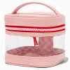 Trousse de maquillage carrée rose à carreaux