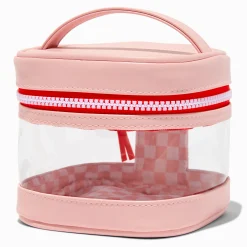 Trousse de maquillage carrée rose à carreaux